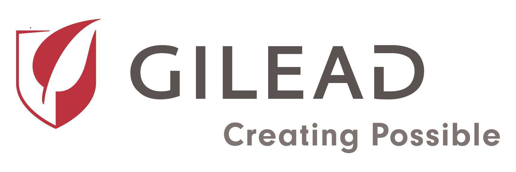 Gilead logo features a red and white shield with a stylized leaf on the left and the text "GILEAD" in gray, next to "Creating Possible" underneath.