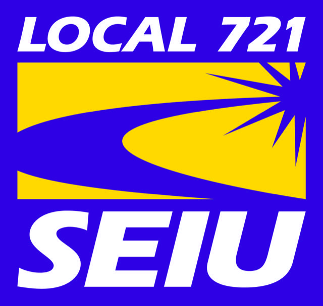 Logo for SEIU Local 721. The logo features a blue background with a yellow stylized pathway and white text reading "LOCAL 721" at the top and "SEIU" at the bottom.