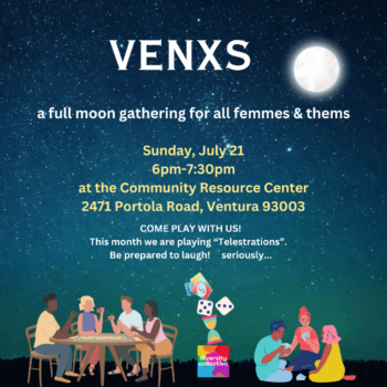 Venxs flyer announcing group gathering on Sunday July 21st at 6pm